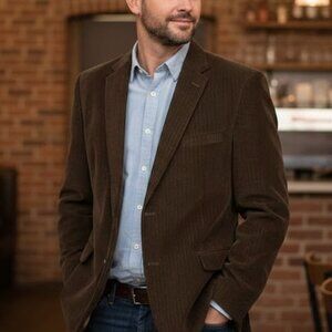 Men's CHAPS Corduroy Blazer Sport Coat Brown 48R 2 But Single Breast 2 Vent Work